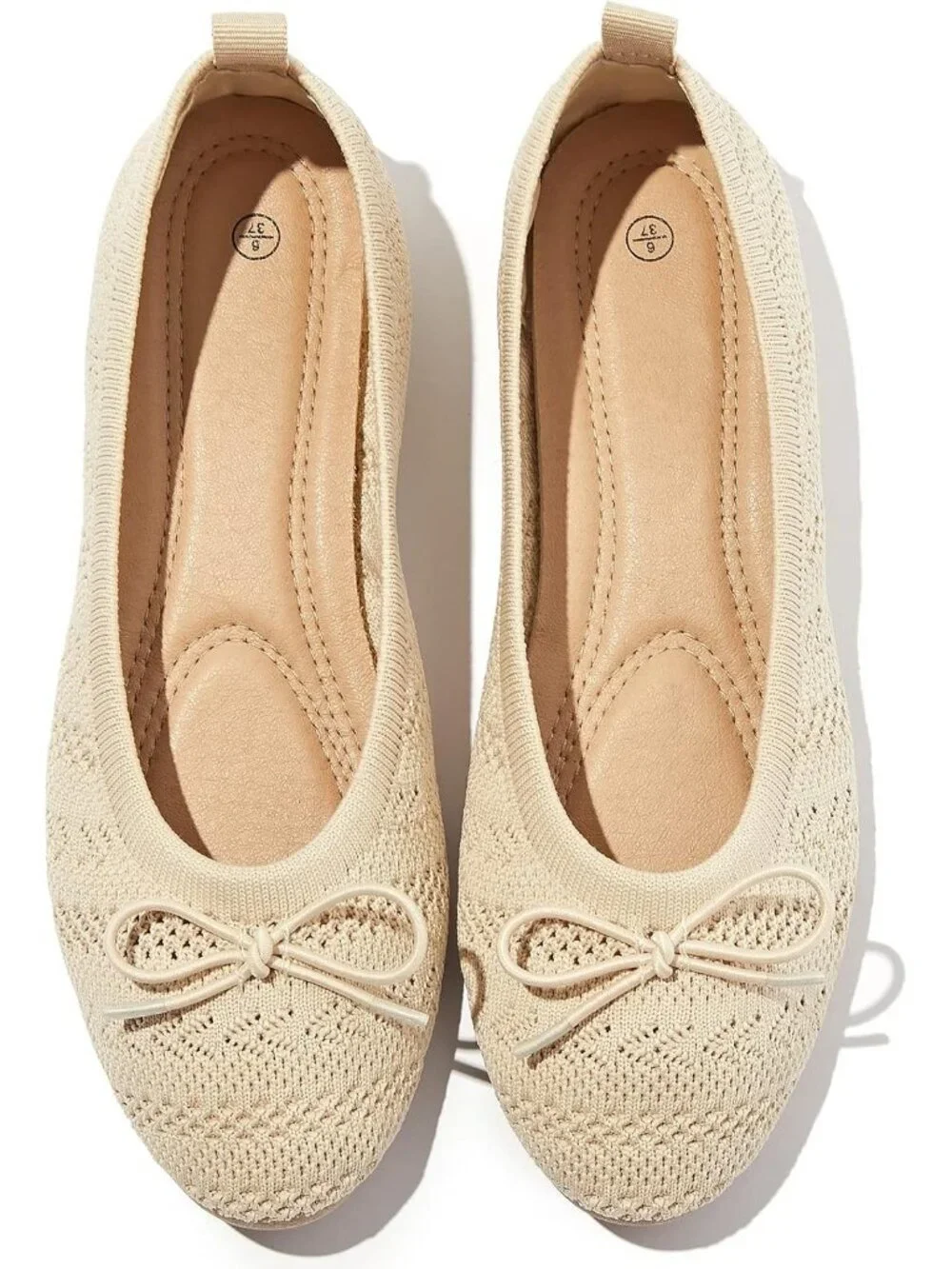 Women's Apricot Crochet Lace Round Toe Solid Comfortable Low Heel Ballet Flats